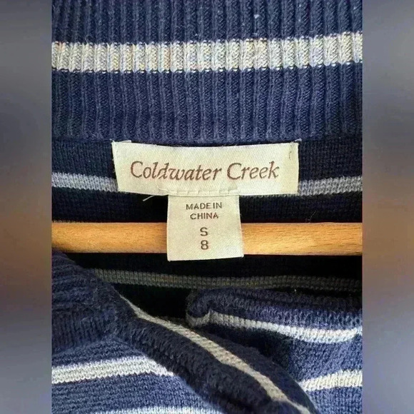 Button up knit striped blue collared cardigan by Coldwater Creek size small or 8 - Picture 8 of 16